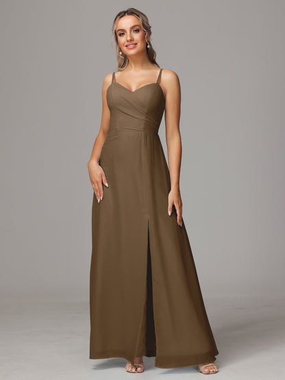Spaghetti Straps Sweetheart Chiffon Bridesmaid Dress With Slit