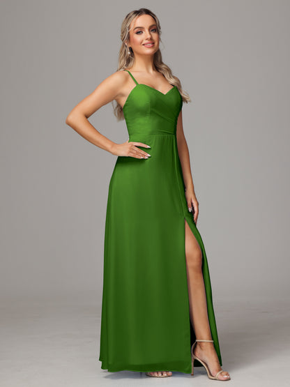 Spaghetti Straps Sweetheart Chiffon Bridesmaid Dress With Slit