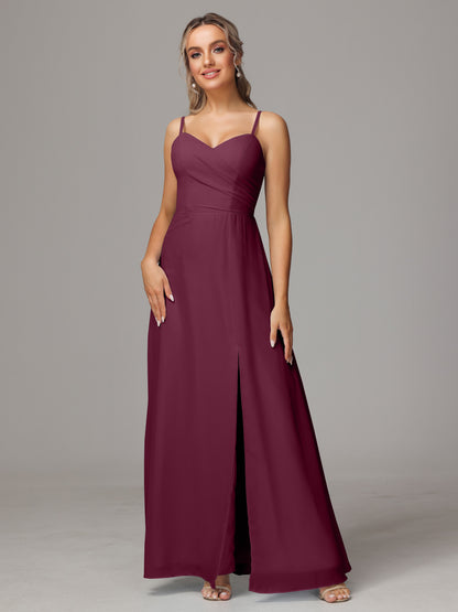 Spaghetti Straps Sweetheart Chiffon Bridesmaid Dress With Slit