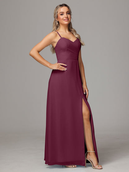 Spaghetti Straps Sweetheart Chiffon Bridesmaid Dress With Slit