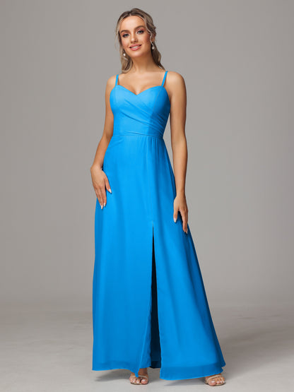 Spaghetti Straps Sweetheart Chiffon Bridesmaid Dress With Slit