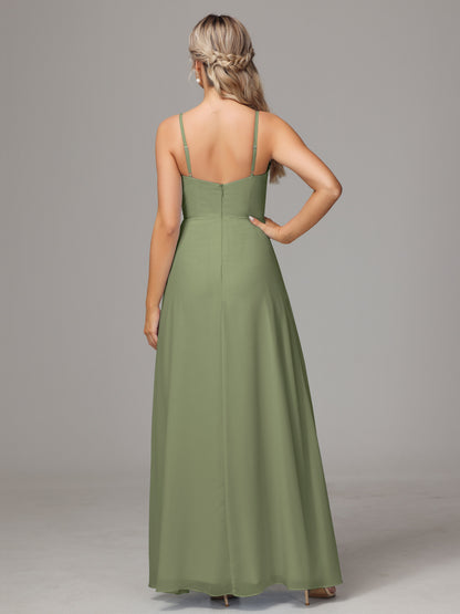 Spaghetti Straps Sweetheart Chiffon Bridesmaid Dress With Slit