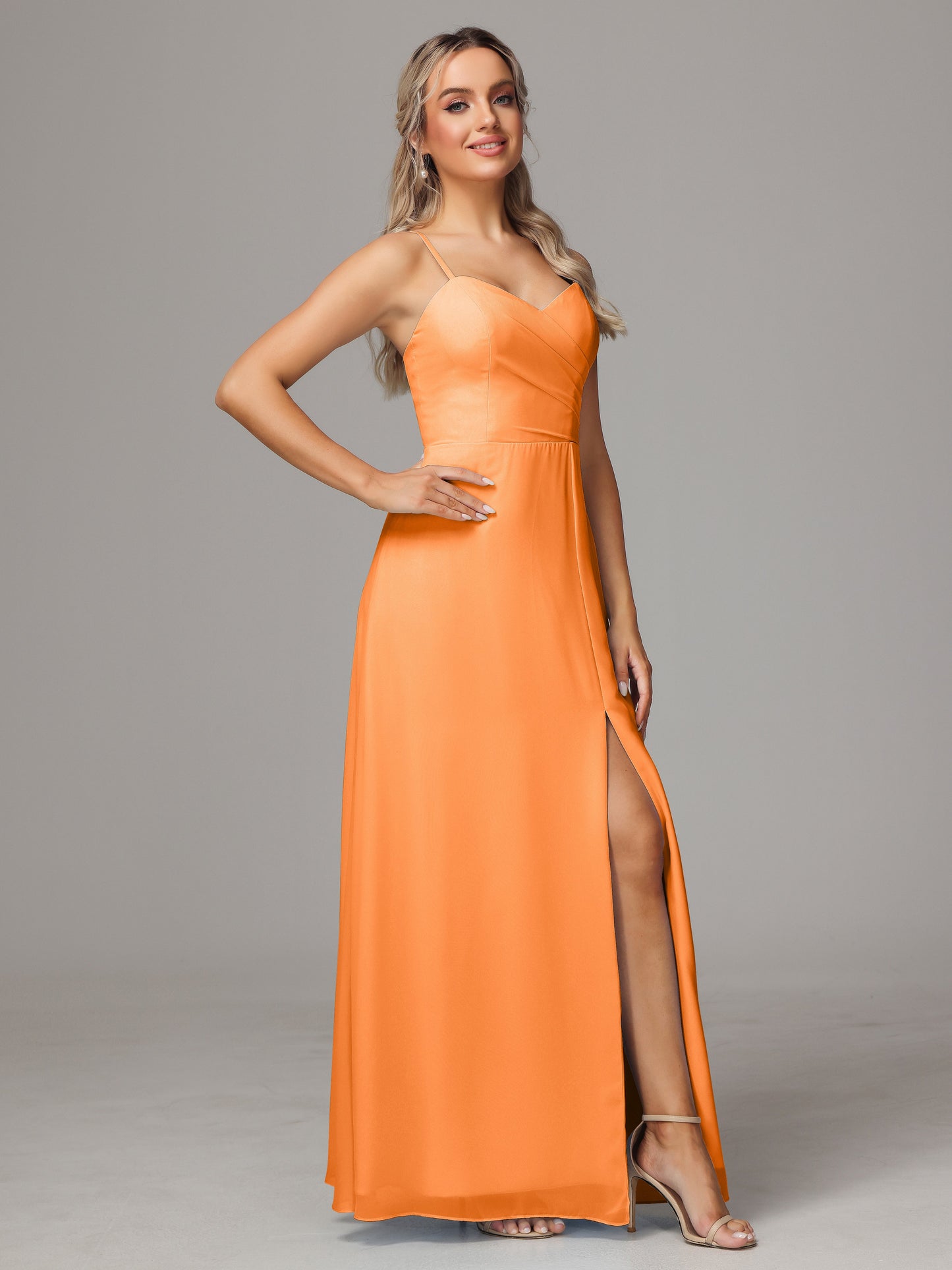 Spaghetti Straps Sweetheart Chiffon Bridesmaid Dress With Slit