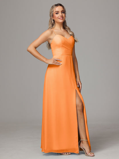 Spaghetti Straps Sweetheart Chiffon Bridesmaid Dress With Slit