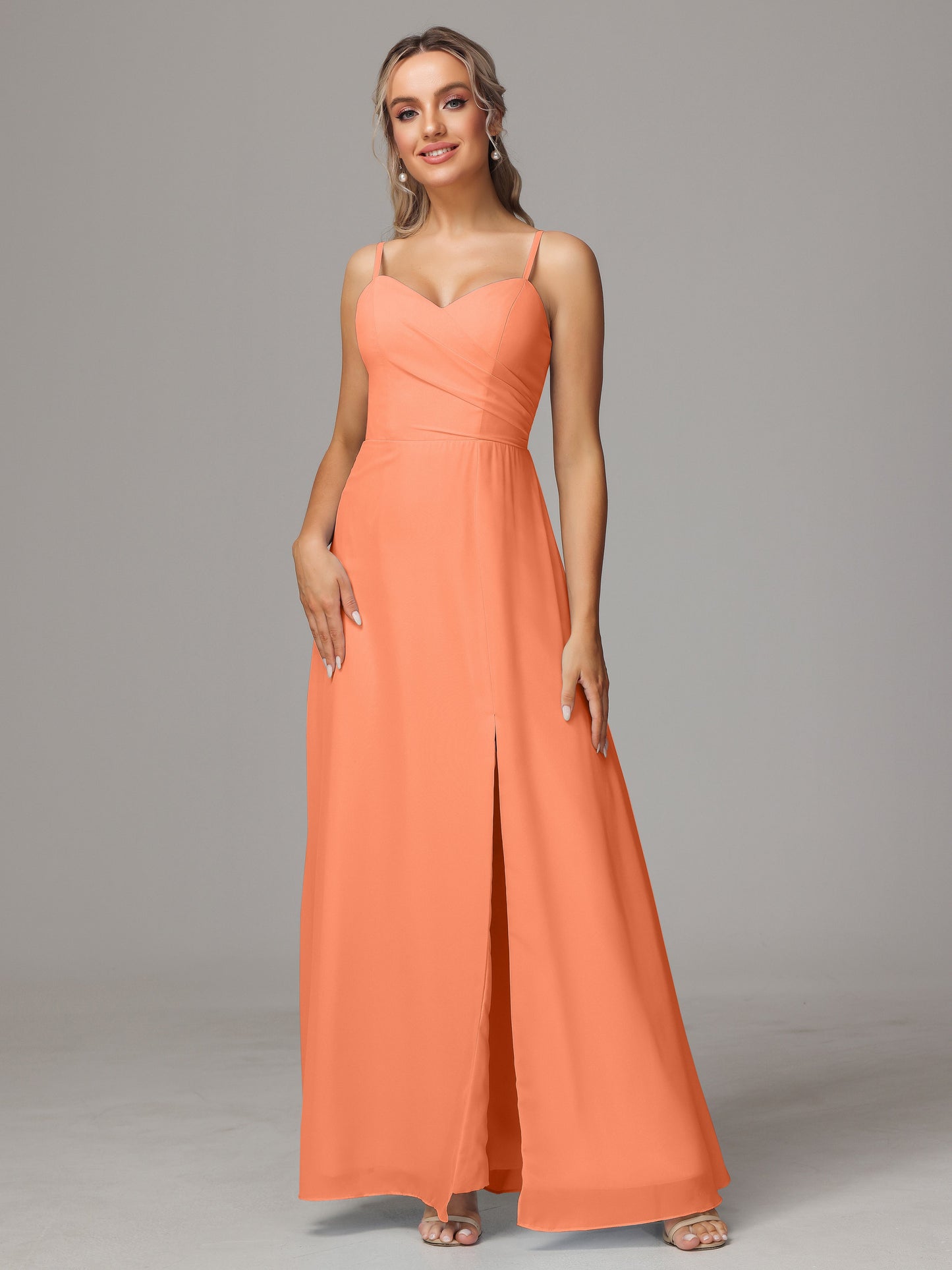Spaghetti Straps Sweetheart Chiffon Bridesmaid Dress With Slit