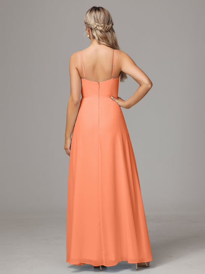 Spaghetti Straps Sweetheart Chiffon Bridesmaid Dress With Slit