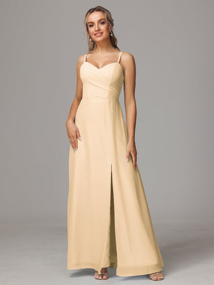 Spaghetti Straps Sweetheart Chiffon Bridesmaid Dress With Slit