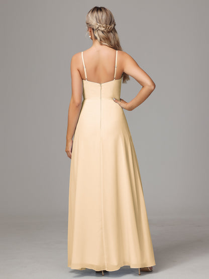 Spaghetti Straps Sweetheart Chiffon Bridesmaid Dress With Slit
