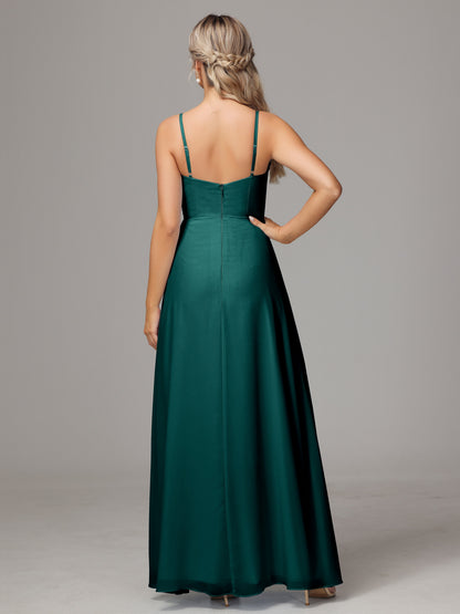 Spaghetti Straps Sweetheart Chiffon Bridesmaid Dress With Slit
