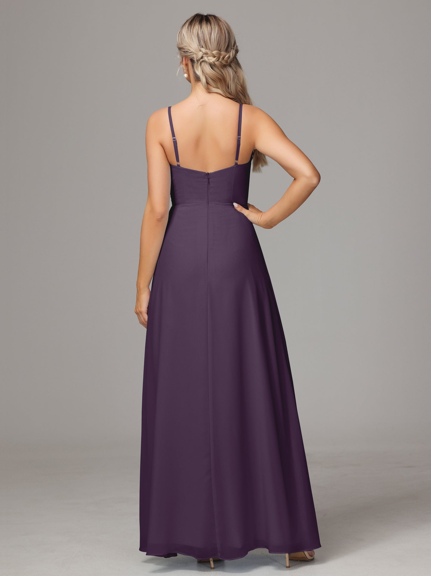 Spaghetti Straps Sweetheart Chiffon Bridesmaid Dress With Slit
