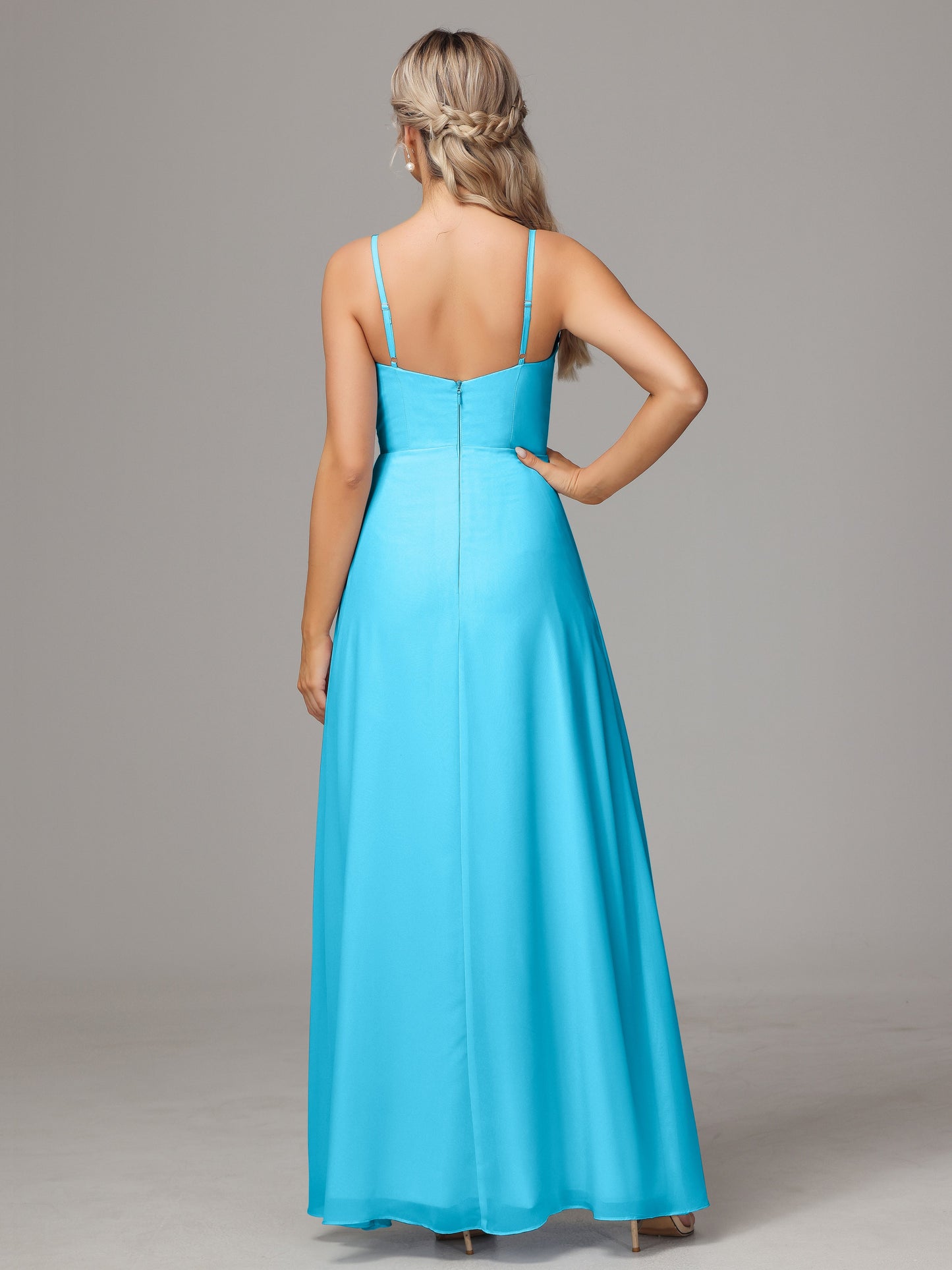 Spaghetti Straps Sweetheart Chiffon Bridesmaid Dress With Slit