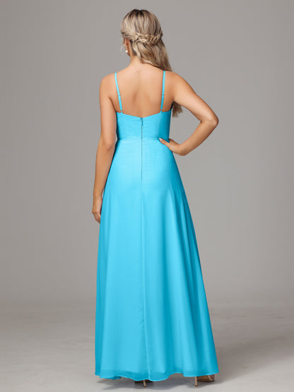 Spaghetti Straps Sweetheart Chiffon Bridesmaid Dress With Slit