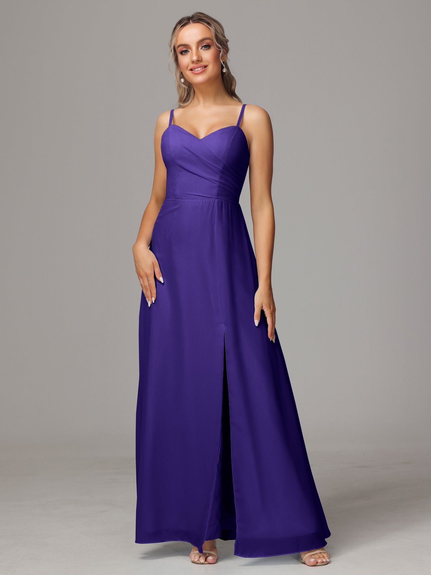 Spaghetti Straps Sweetheart Chiffon Bridesmaid Dress With Slit