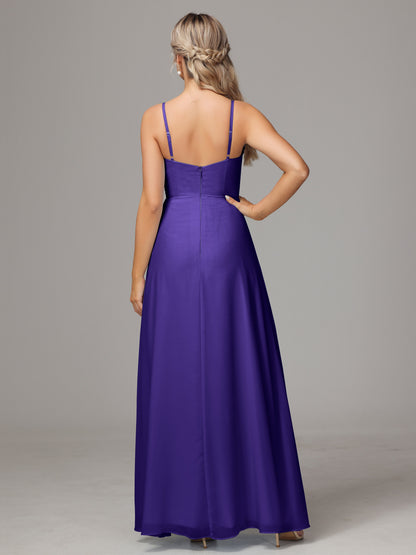 Spaghetti Straps Sweetheart Chiffon Bridesmaid Dress With Slit