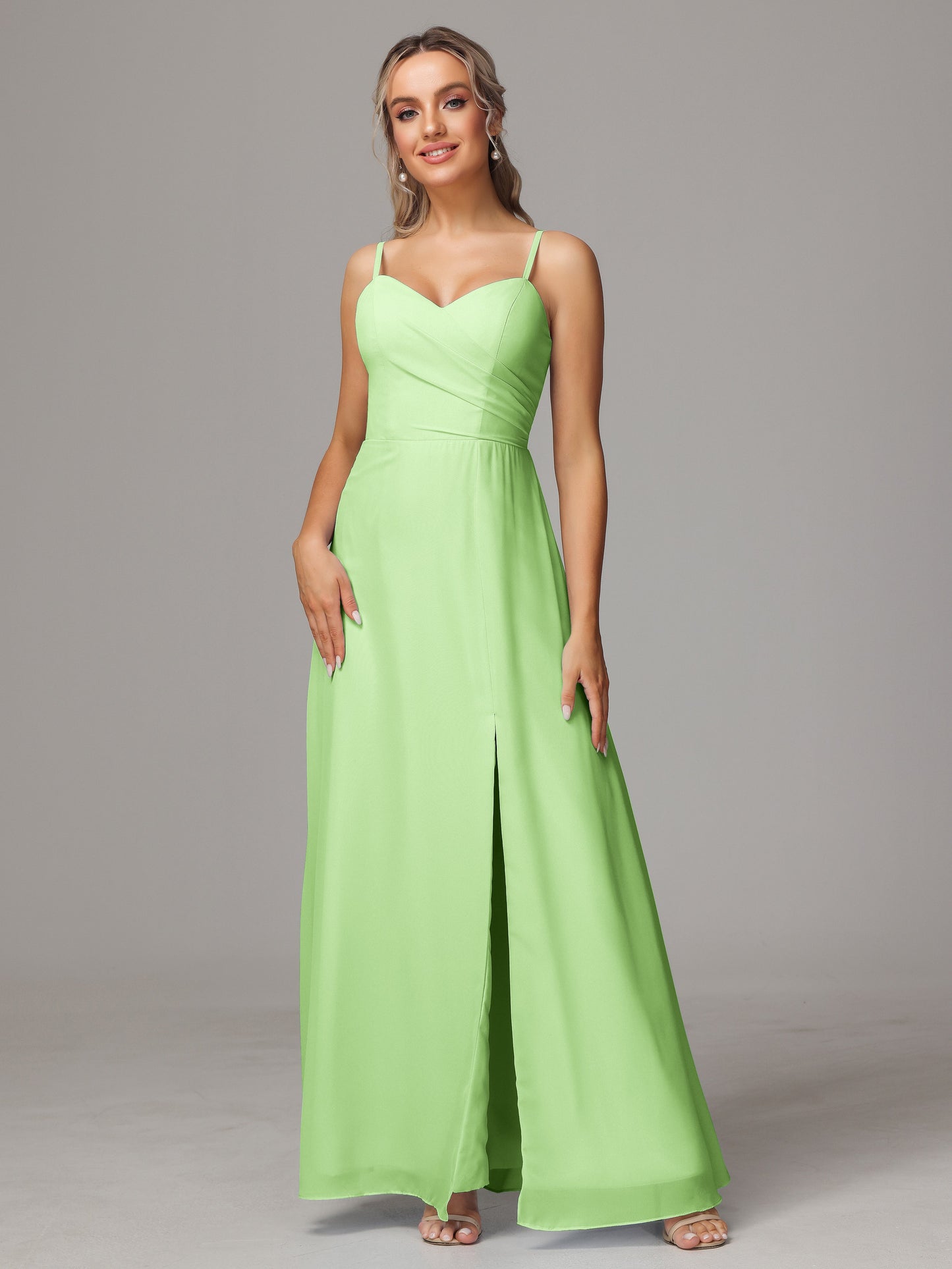 Spaghetti Straps Sweetheart Chiffon Bridesmaid Dress With Slit
