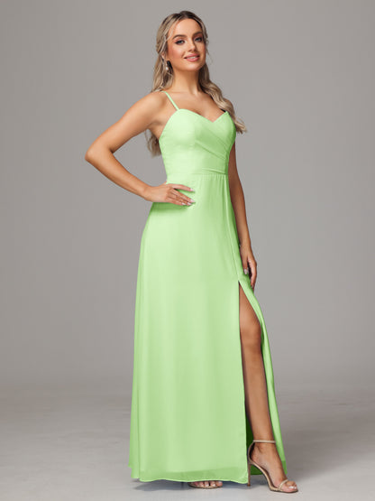 Spaghetti Straps Sweetheart Chiffon Bridesmaid Dress With Slit