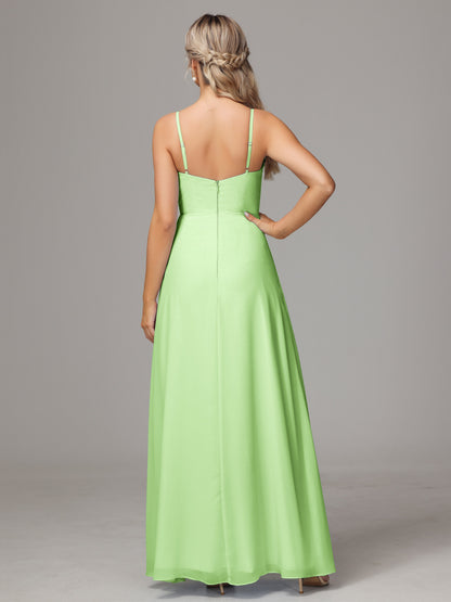 Spaghetti Straps Sweetheart Chiffon Bridesmaid Dress With Slit