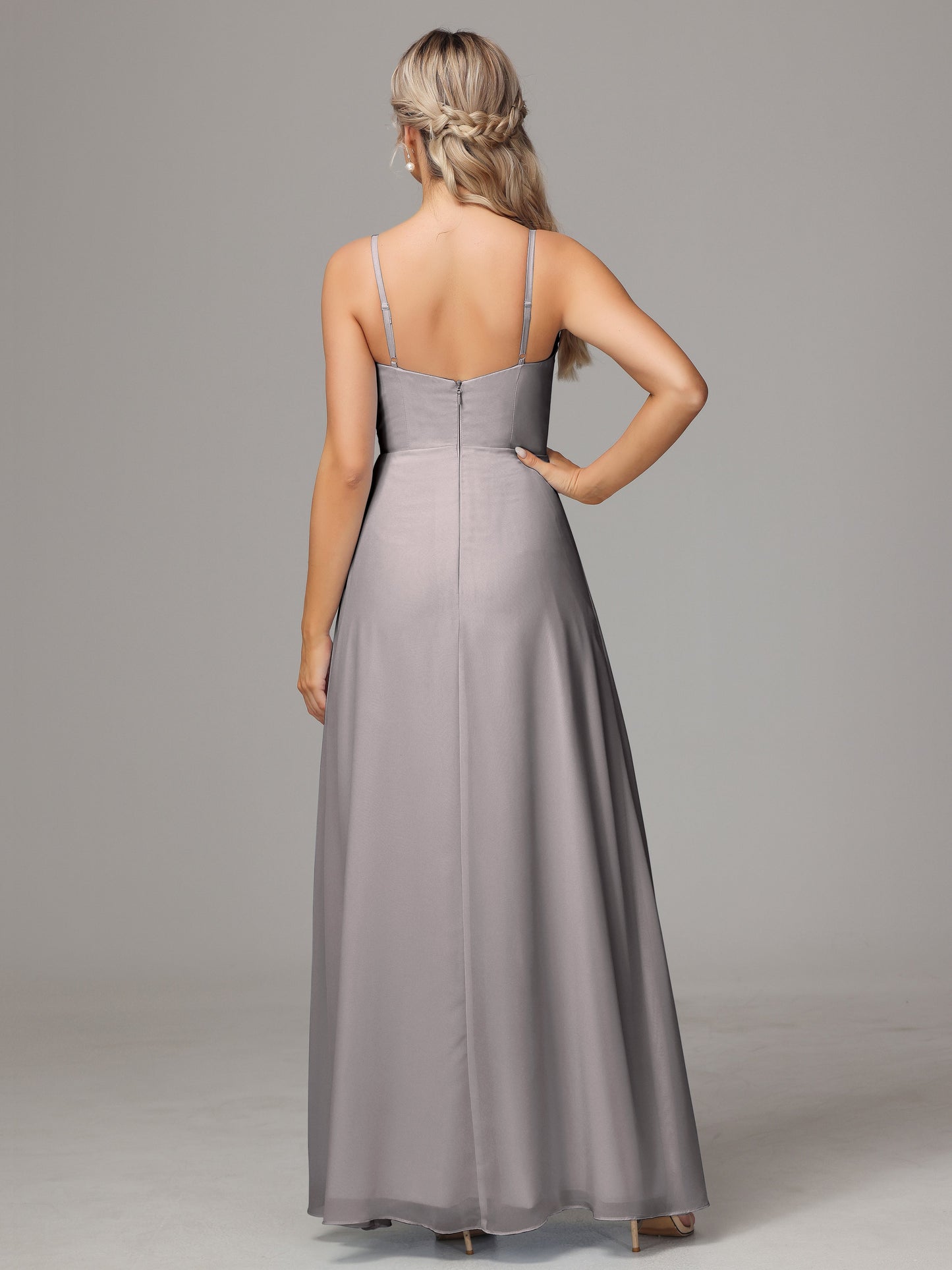 Spaghetti Straps Sweetheart Chiffon Bridesmaid Dress With Slit