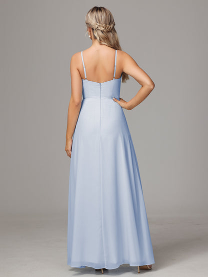 Spaghetti Straps Sweetheart Chiffon Bridesmaid Dress With Slit