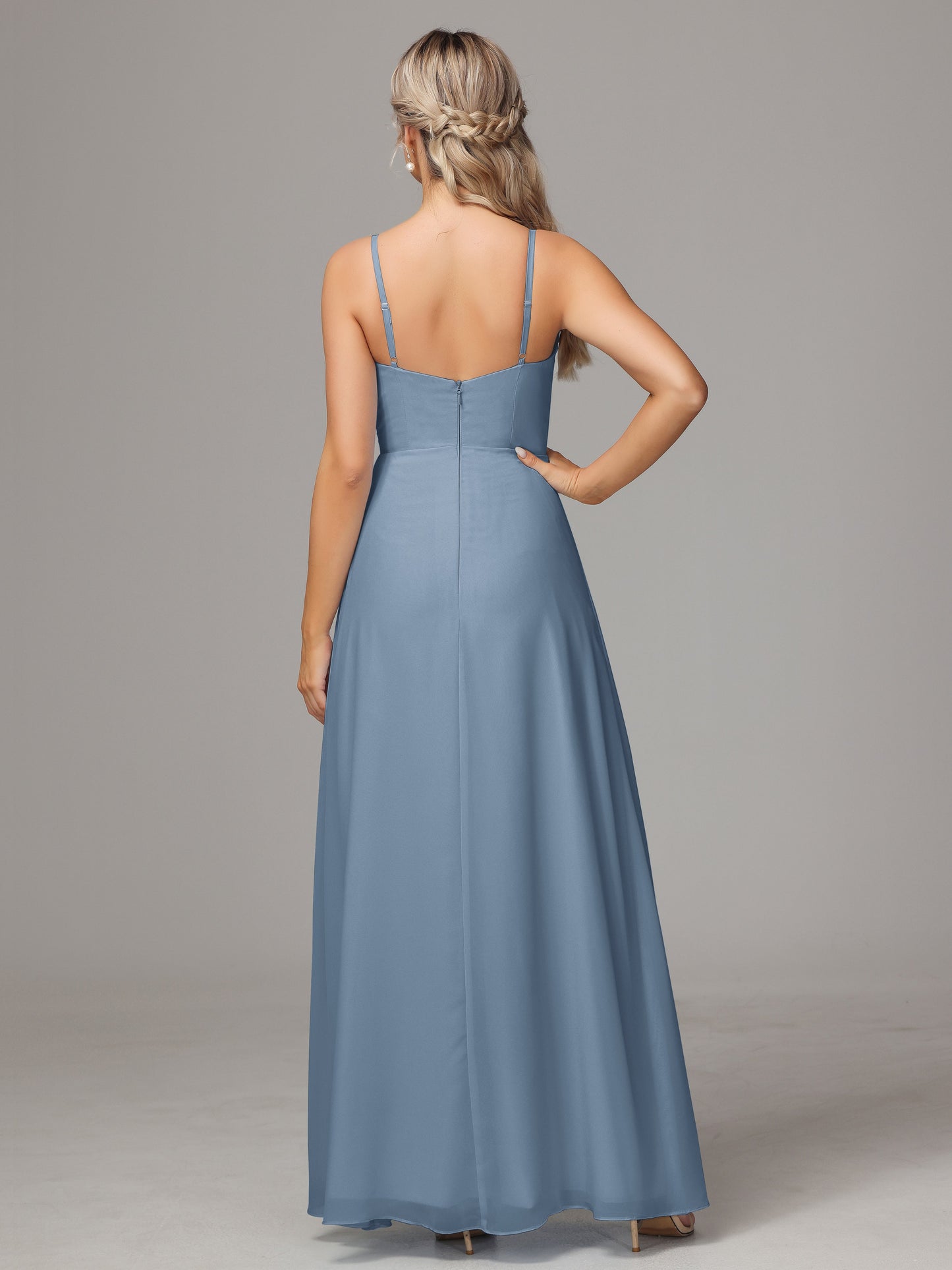 Spaghetti Straps Sweetheart Chiffon Bridesmaid Dress With Slit