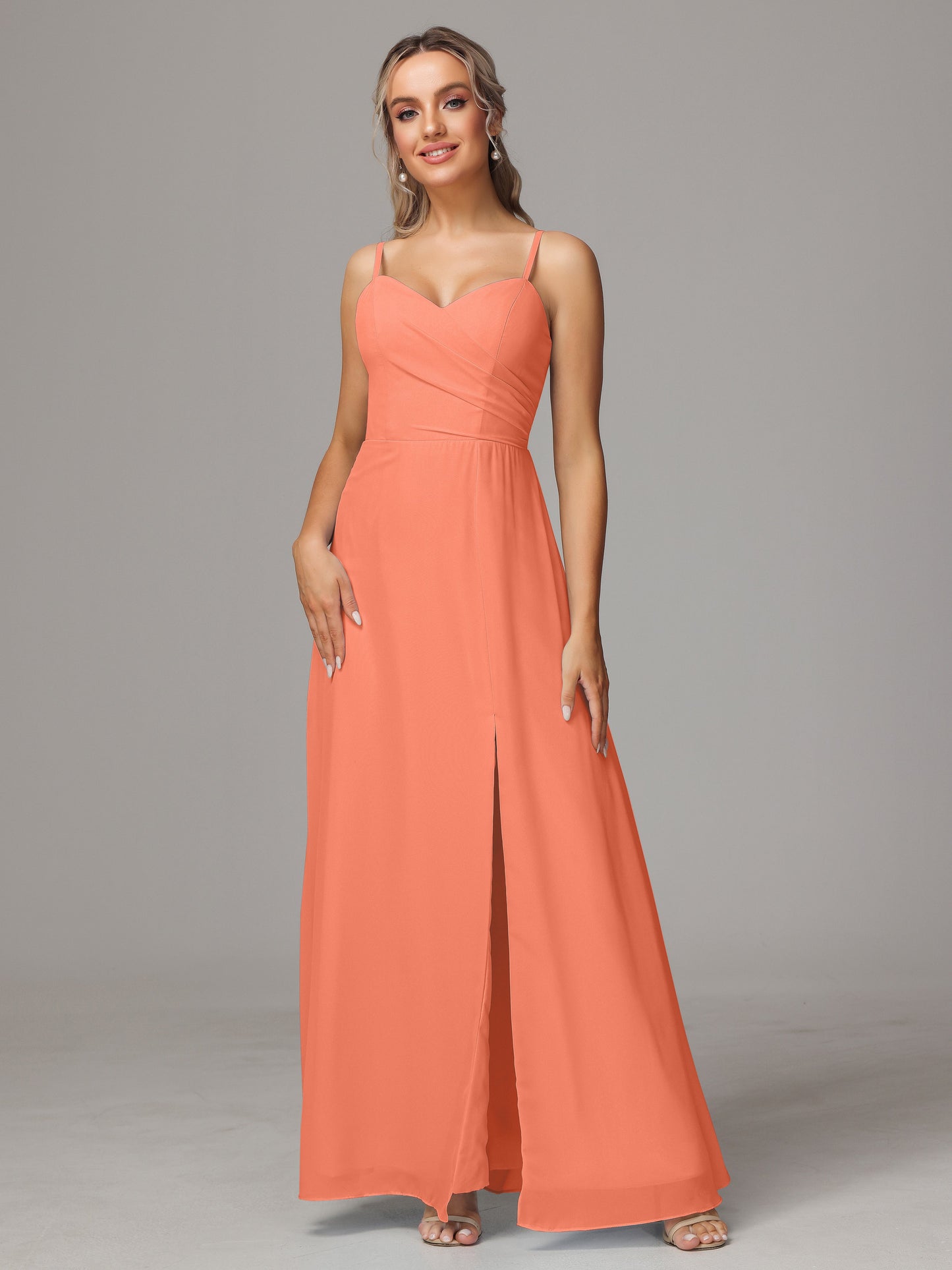 Spaghetti Straps Sweetheart Chiffon Bridesmaid Dress With Slit
