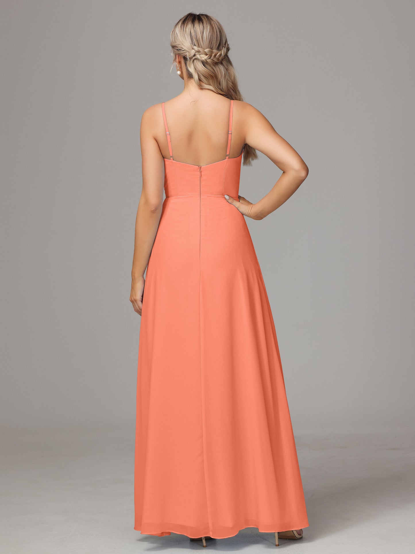 Spaghetti Straps Sweetheart Chiffon Bridesmaid Dress With Slit