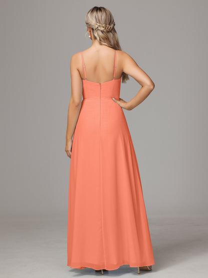 Spaghetti Straps Sweetheart Chiffon Bridesmaid Dress With Slit