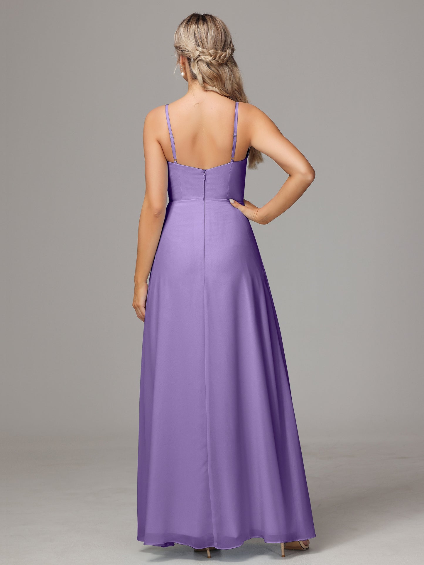 Spaghetti Straps Sweetheart Chiffon Bridesmaid Dress With Slit