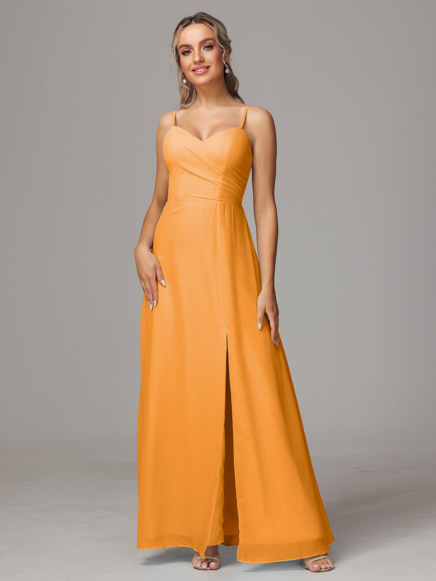 Spaghetti Straps Sweetheart Chiffon Bridesmaid Dress With Slit