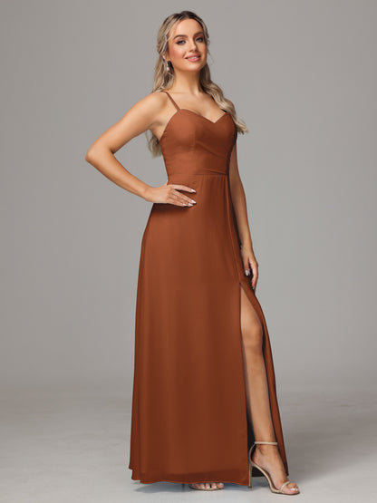 Spaghetti Straps Sweetheart Chiffon Bridesmaid Dress With Slit