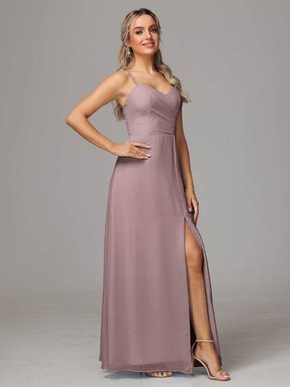 Spaghetti Straps Sweetheart Chiffon Bridesmaid Dress With Slit