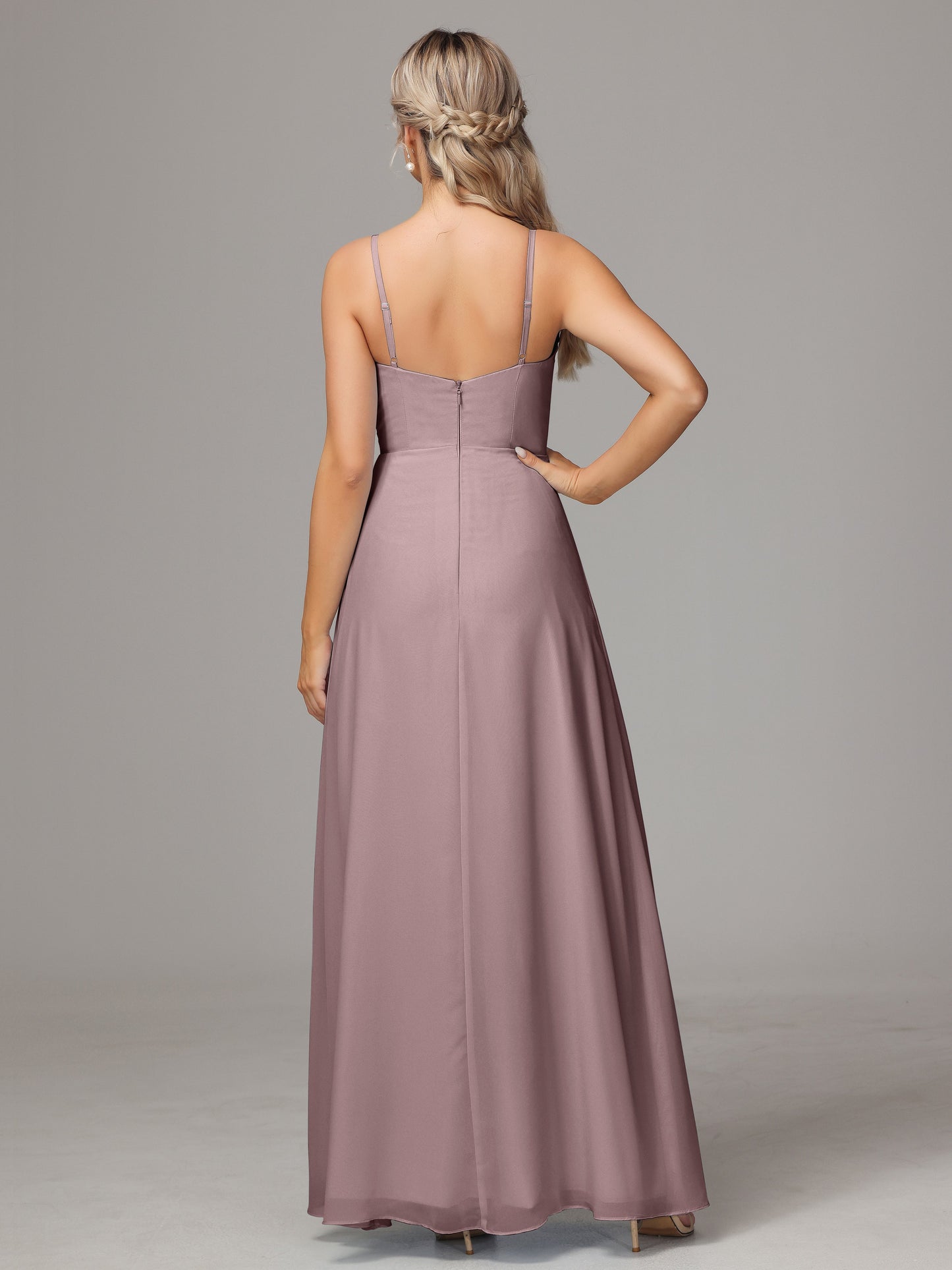 Spaghetti Straps Sweetheart Chiffon Bridesmaid Dress With Slit