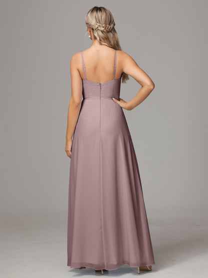 Spaghetti Straps Sweetheart Chiffon Bridesmaid Dress With Slit