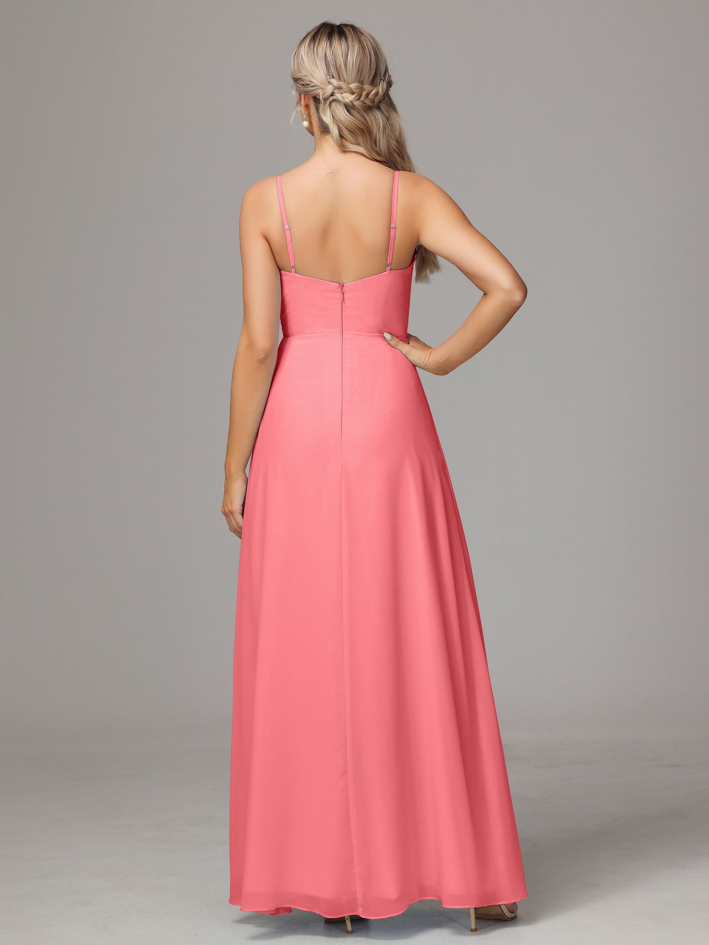 Spaghetti Straps Sweetheart Chiffon Bridesmaid Dress With Slit