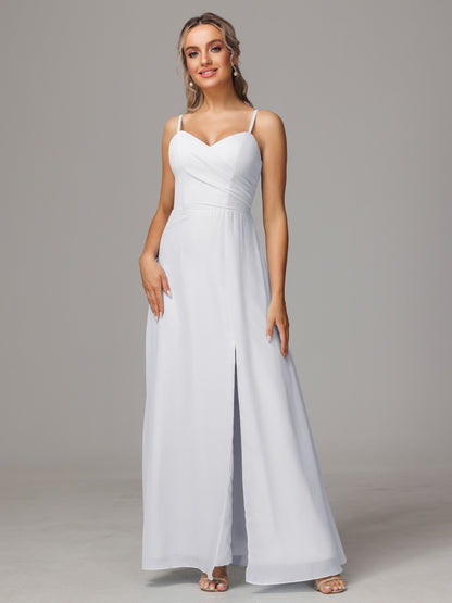 Spaghetti Straps Sweetheart Chiffon Bridesmaid Dress With Slit