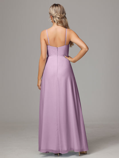 Spaghetti Straps Sweetheart Chiffon Bridesmaid Dress With Slit
