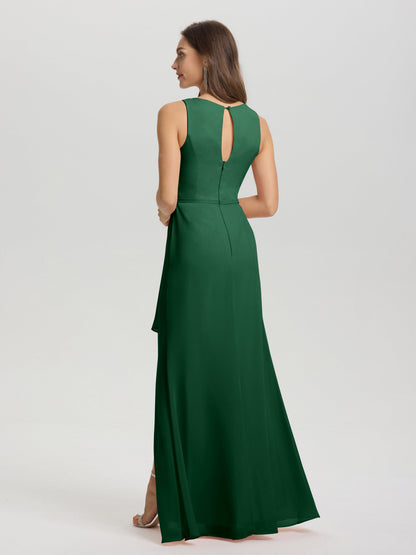 Boat Neck Sleeveless Ruffles Key Hole Back Chiffon Bridesmaid Dress