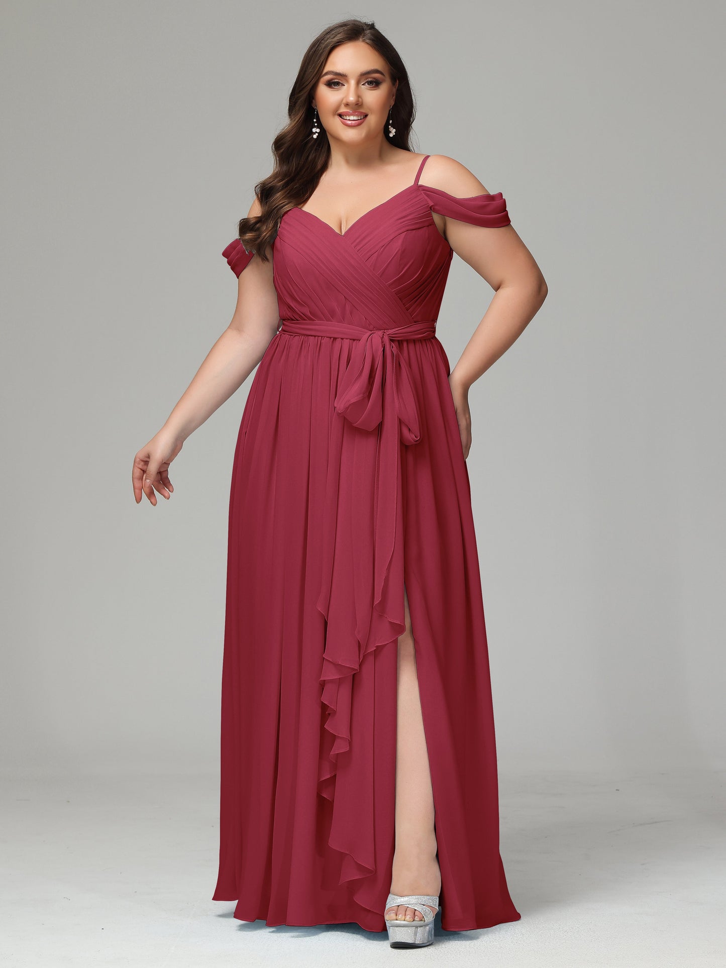Off The Shoulder Plus Size Chiffon Long Bridesmaid Dresses