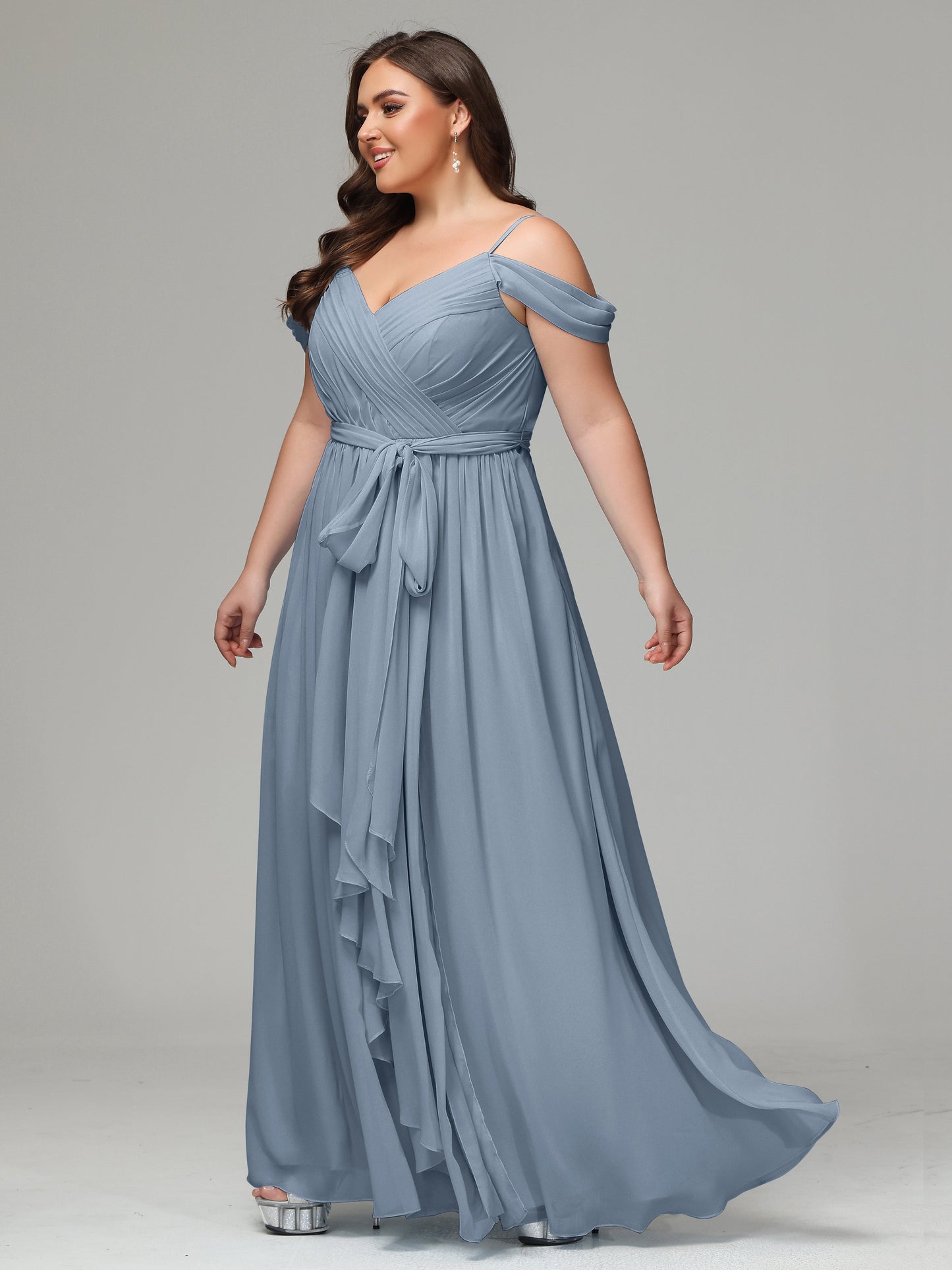 Off The Shoulder Plus Size Chiffon Long Bridesmaid Dresses