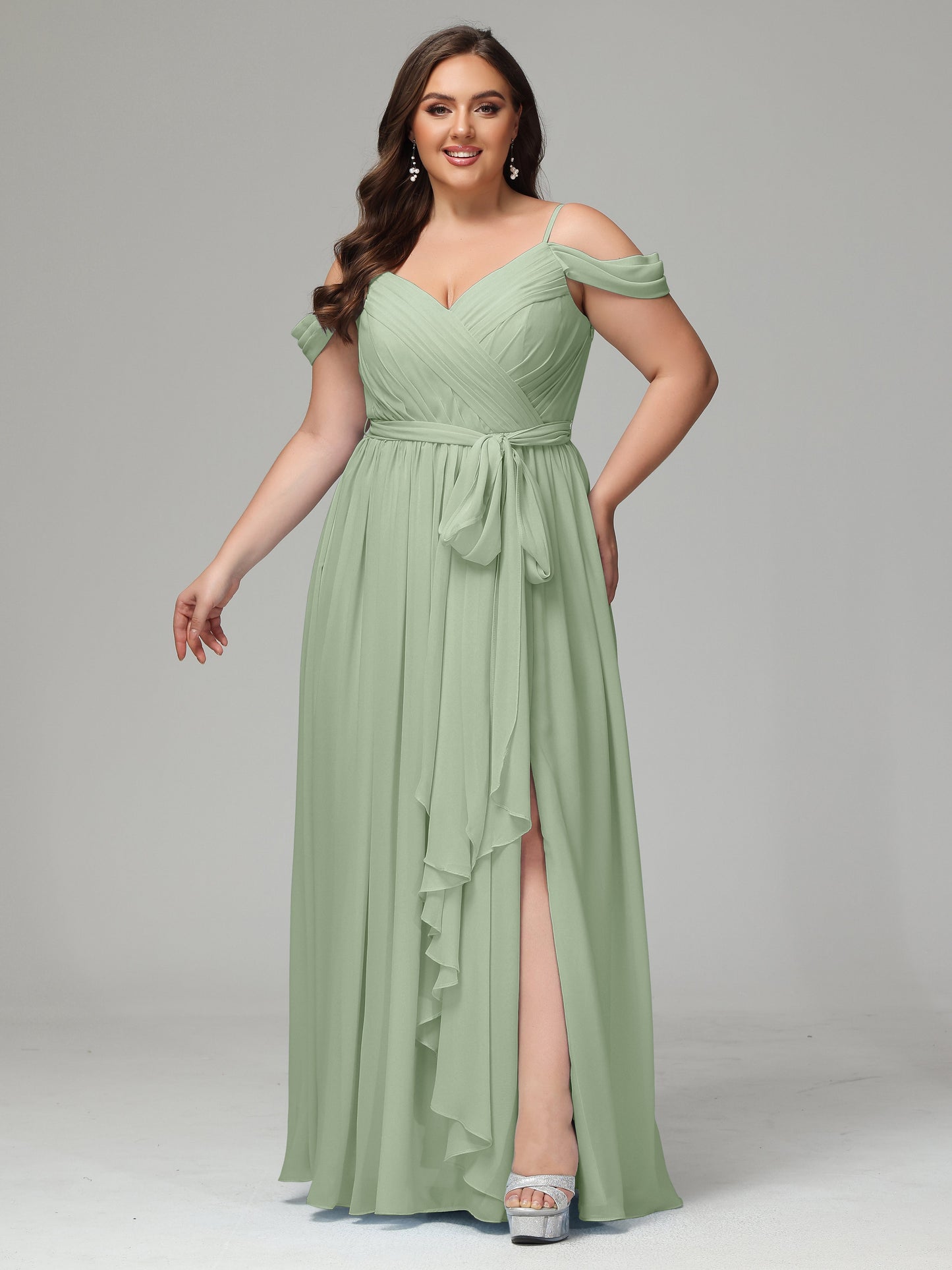 Off The Shoulder Plus Size Chiffon Long Bridesmaid Dresses