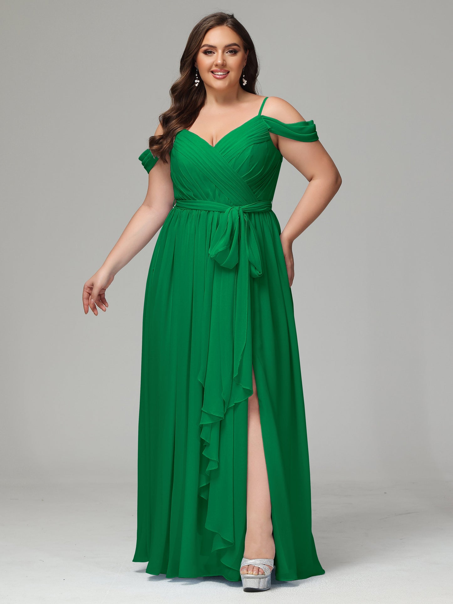Off The Shoulder Plus Size Chiffon Long Bridesmaid Dresses