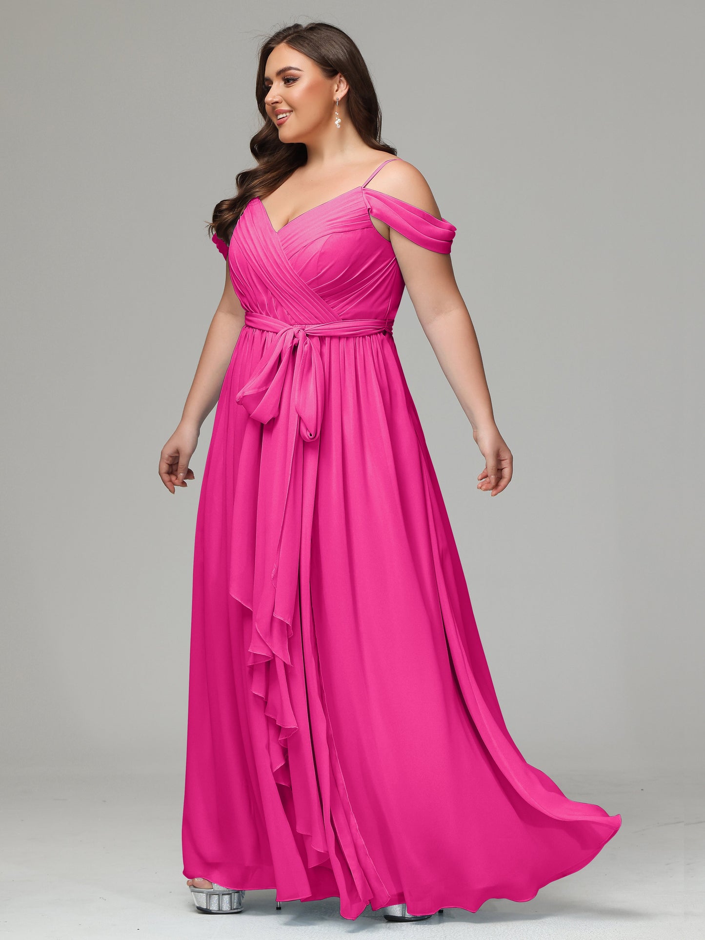 Off The Shoulder Plus Size Chiffon Long Bridesmaid Dresses