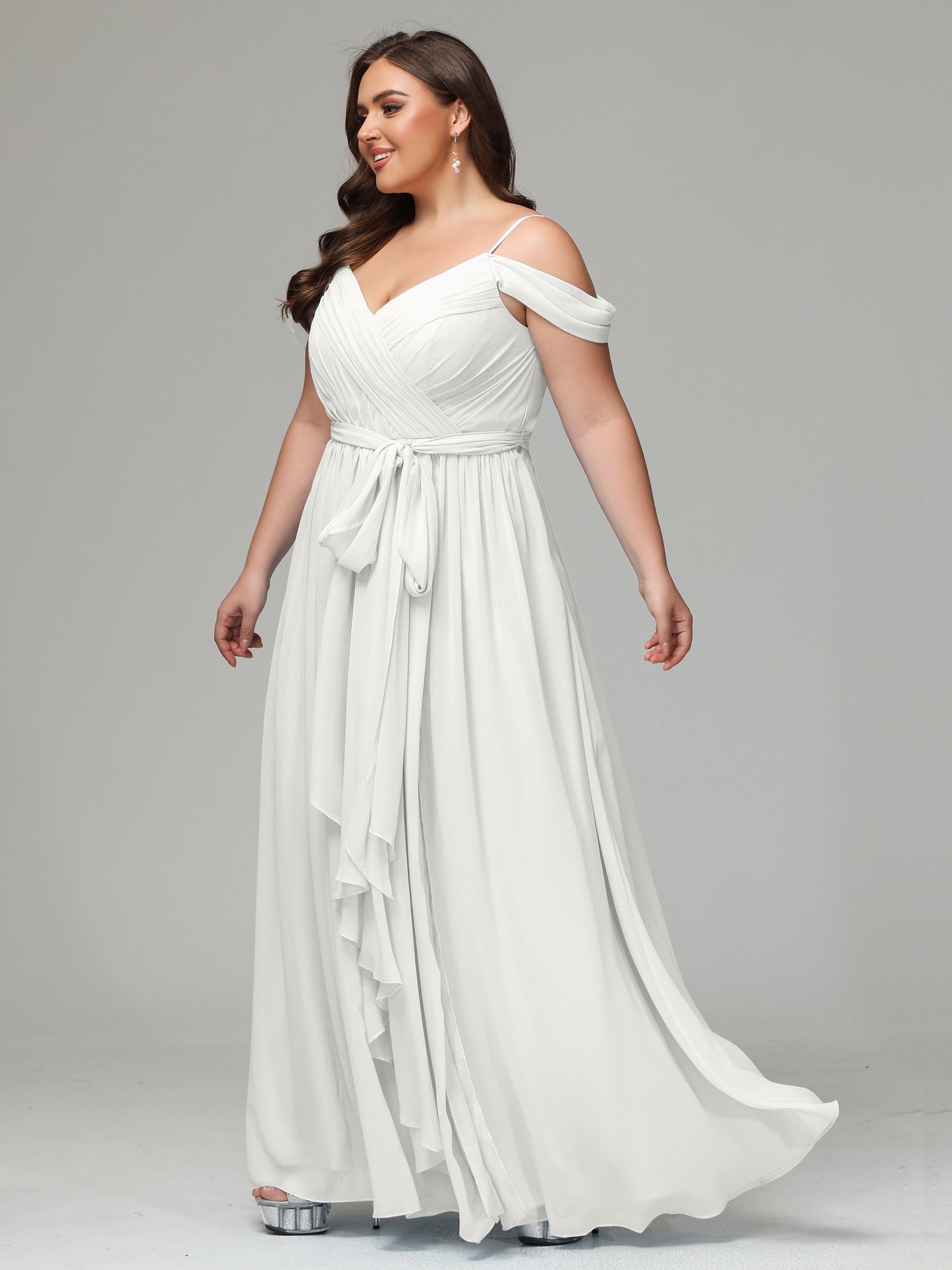 Off The Shoulder Plus Size Chiffon Long Bridesmaid Dresses