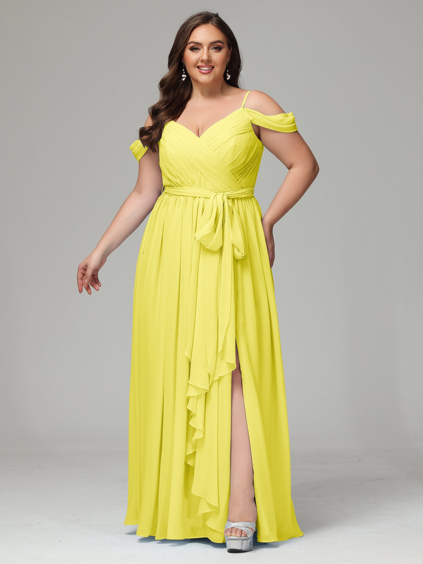 Off The Shoulder Plus Size Chiffon Long Bridesmaid Dresses