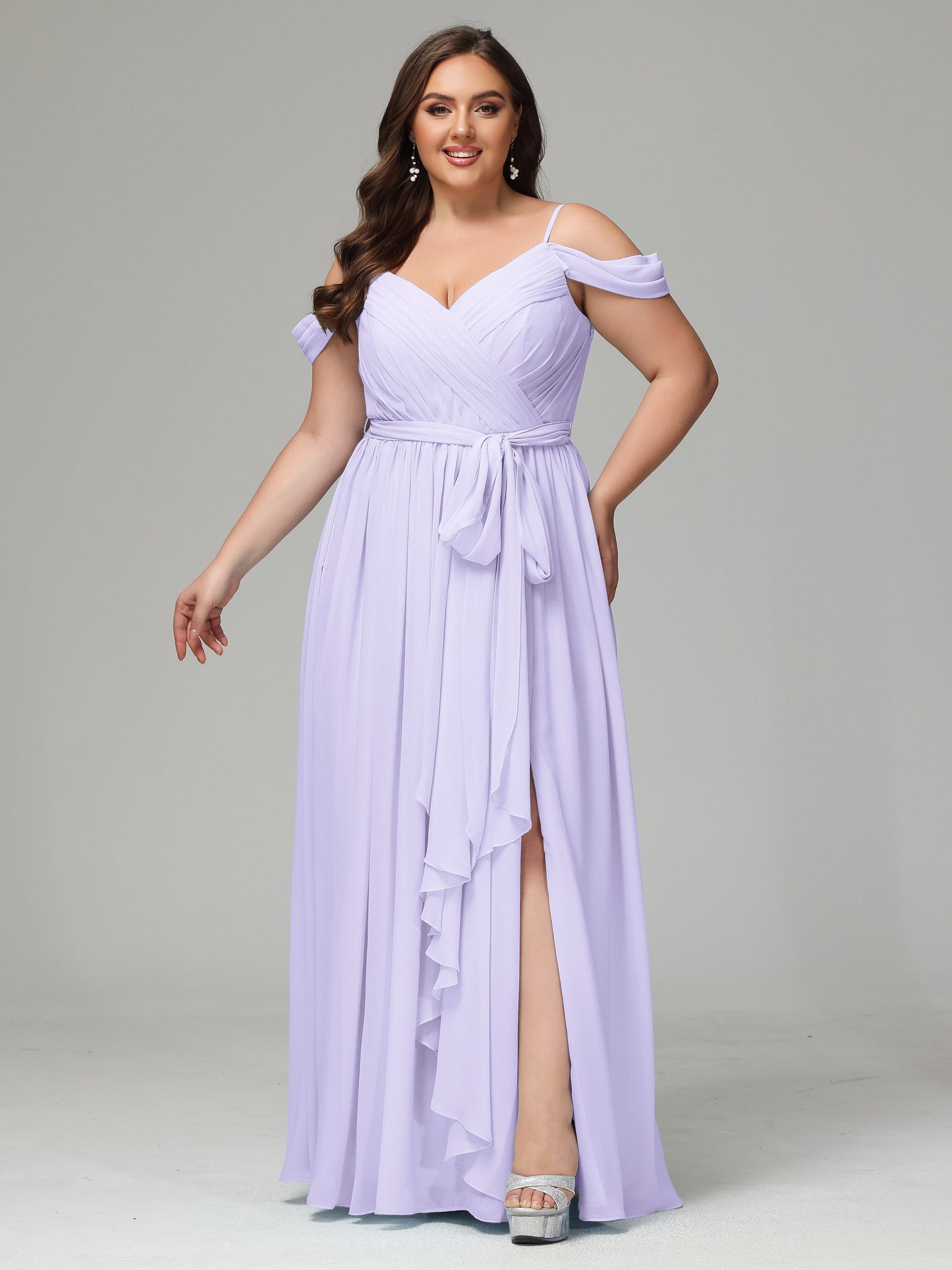 Off The Shoulder Plus Size Chiffon Long Bridesmaid Dresses