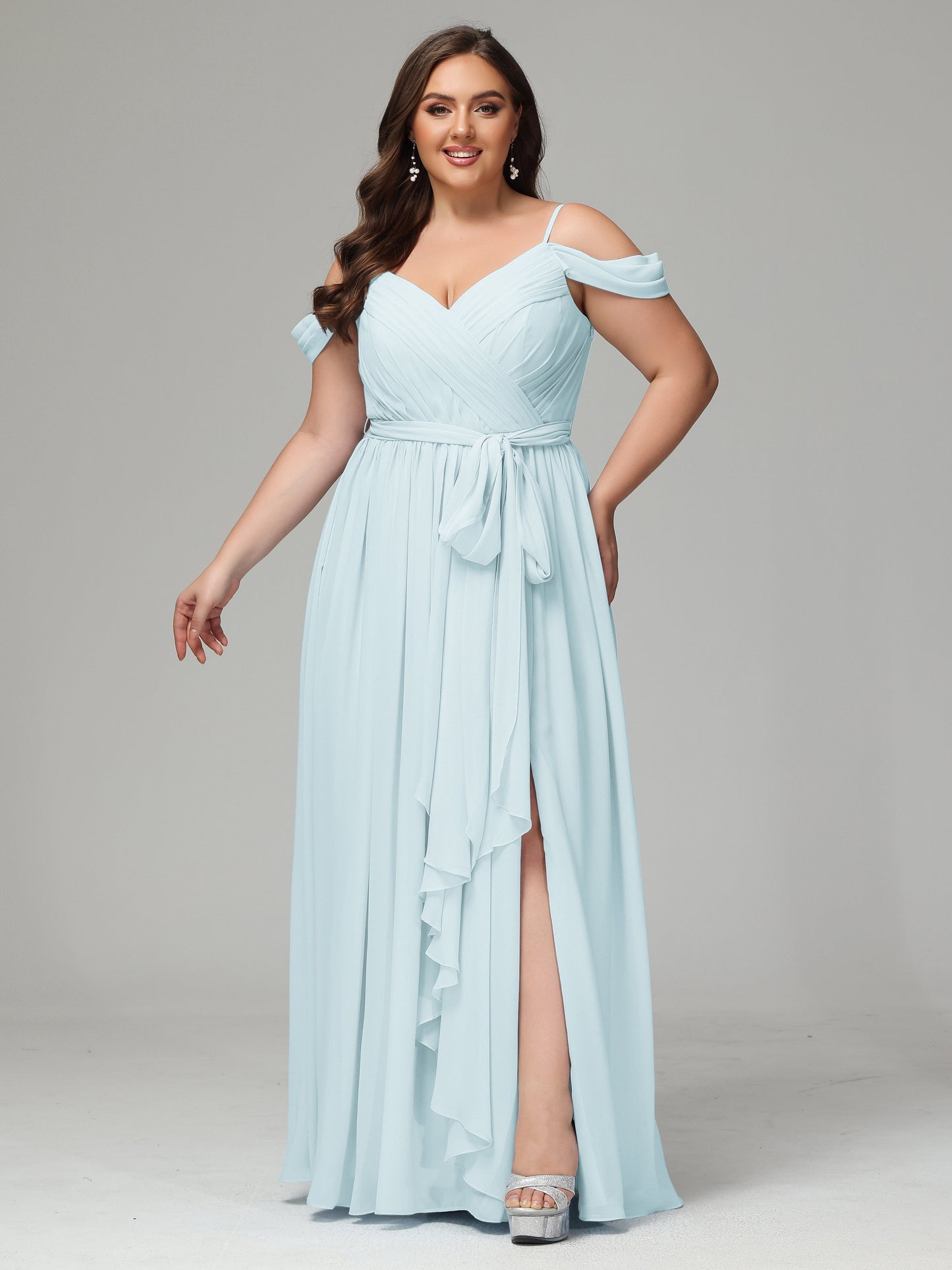 Off The Shoulder Plus Size Chiffon Long Bridesmaid Dresses
