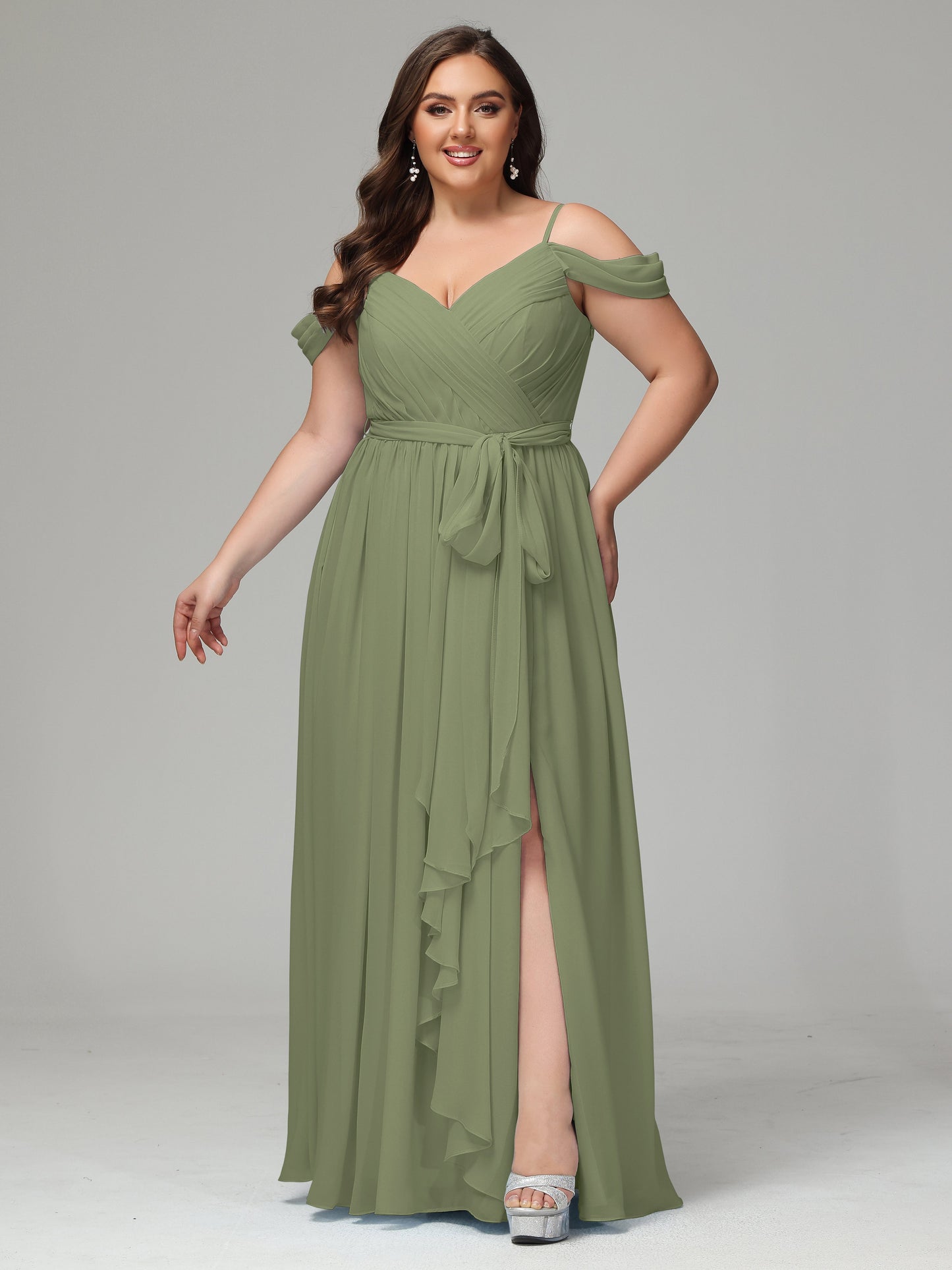Off The Shoulder Plus Size Chiffon Long Bridesmaid Dresses