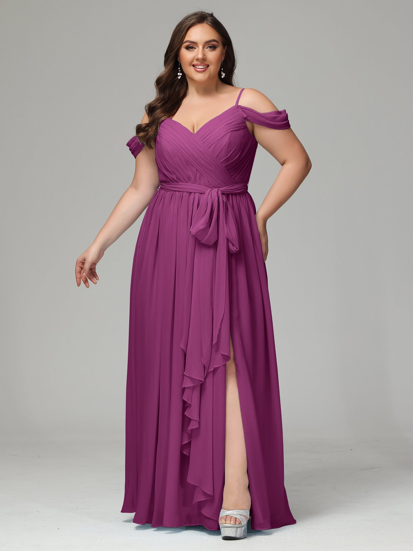 Off The Shoulder Plus Size Chiffon Long Bridesmaid Dresses