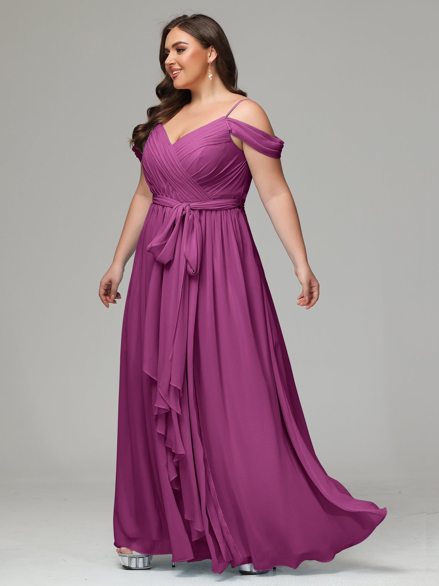 Off The Shoulder Plus Size Chiffon Long Bridesmaid Dresses