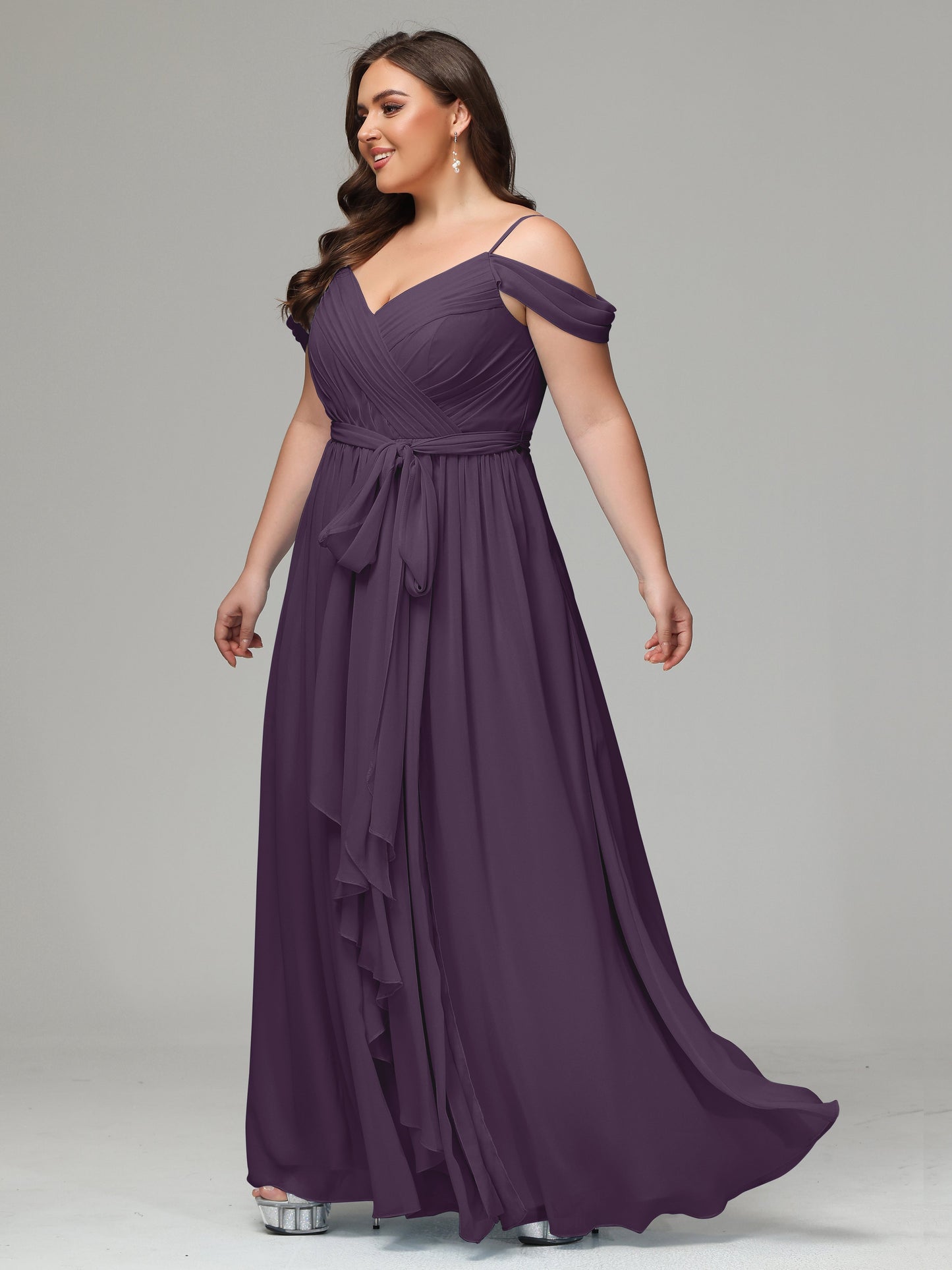 Off The Shoulder Plus Size Chiffon Long Bridesmaid Dresses